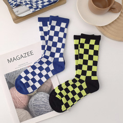 Harajuku Hip-Hop Style Checkered Socks | Women's Socks | Combed Cotton Long-Height Unisex Couple Socks | Instagram-Famous Square-Grid Sports Trendy Socks