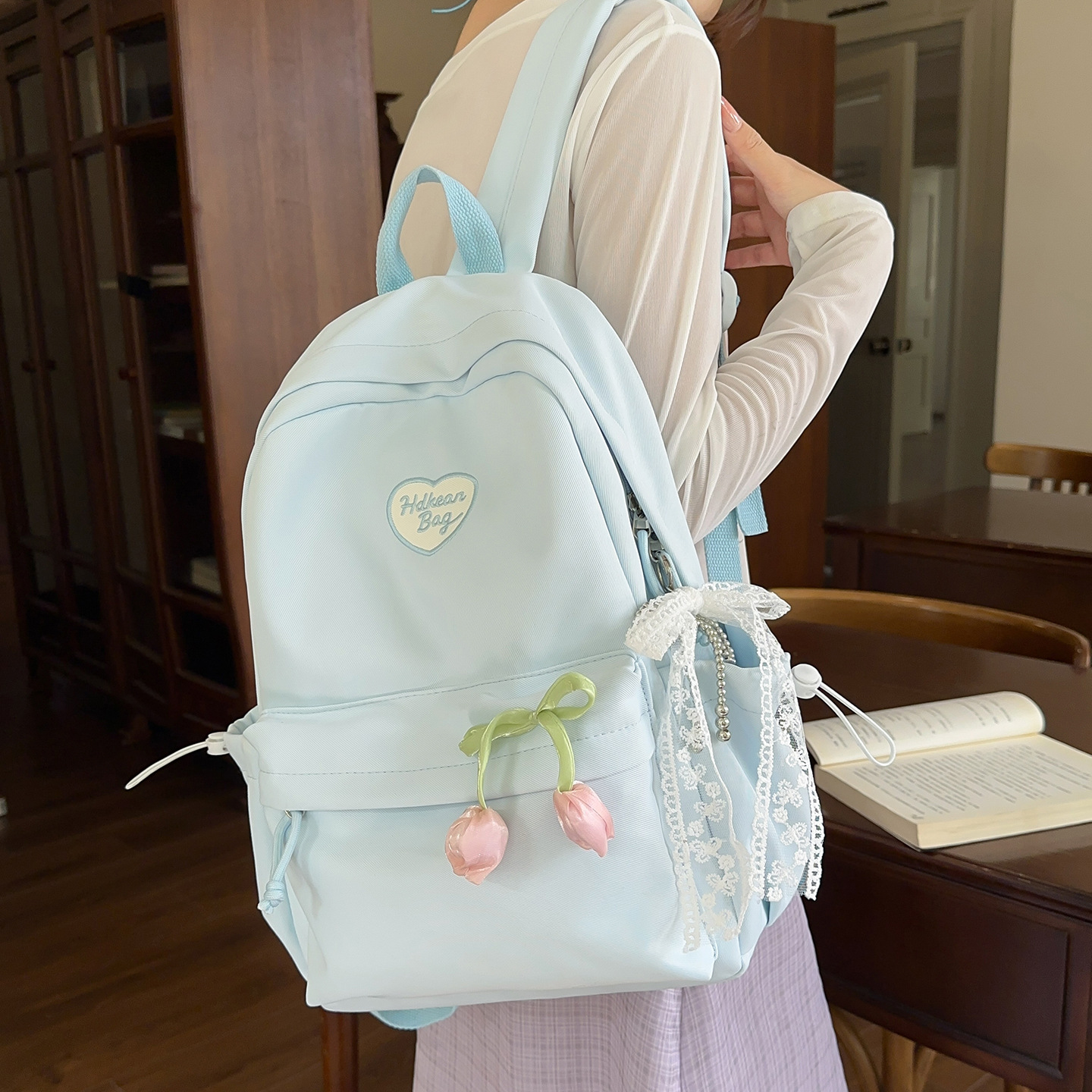 Cross-Border Fashion Simple Tulip Large-Capacity School Bag for Middle and High School Students, Grade 1-6, Weight-Reducing Backpack for Girls