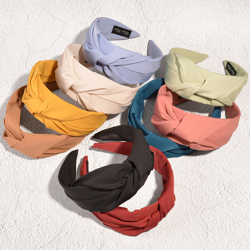 125g Weight Headwear Classification Housewarming, Anniversary, Business, Wedding Occasion Geometric Pattern Women'S Gender Fashion Style Khaki, Sky Blue, Caramel, Beige, Pink, Green, Grass Green, Yellow, Black Color Retro Solid Color Knotted Fabric Headband 1