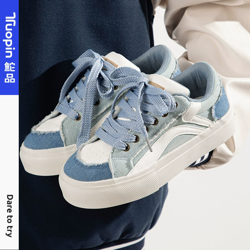 Мужская обувь, парусиновая обувь из молочного денима, мужские Модные Винтажные кроссовки, универсальная обувь на платформе TP1137