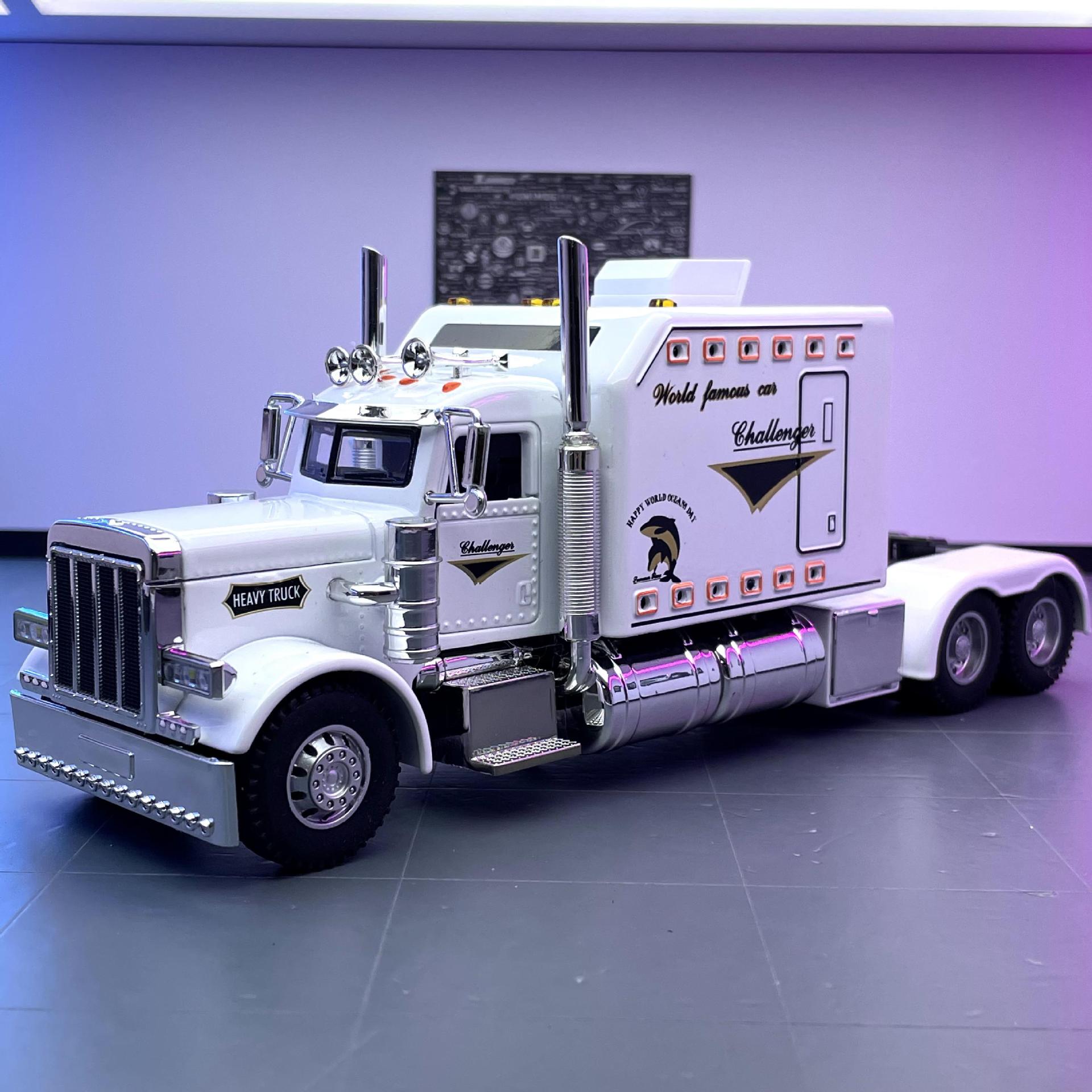 Zhiguan modelo de coche de aleación 1:24 Peterbilt 389 American drag cabeza pull back sonido y luz modelo de coche de juguete adornos