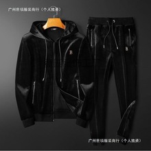 休闲运动连帽套装男士金丝绒两件套宽松秋冬季新款男装现货
