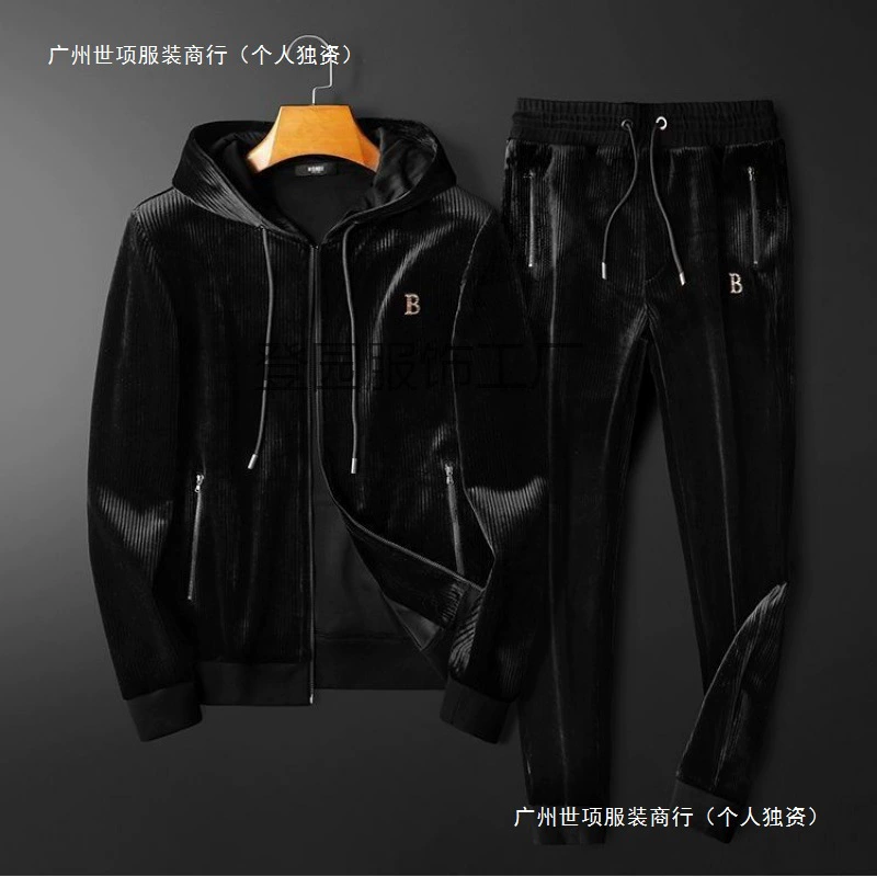 Спортивный костюм с капюшоном для мужчин золотой бархат из двух частей