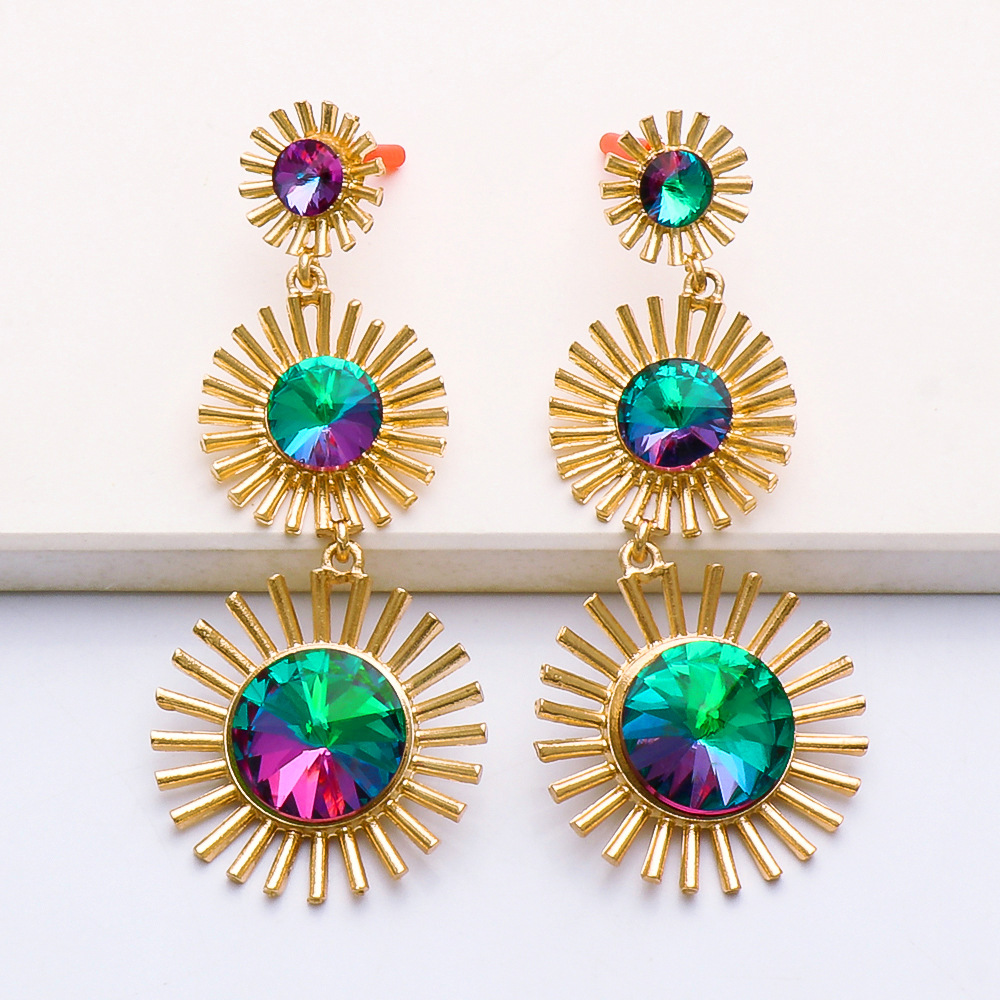 Retro Colorful Geometric Round Long Earrings display picture 11