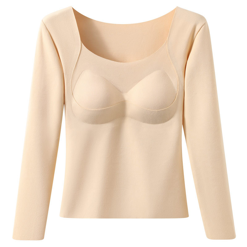 Ropa interior térmica de otoño e invierno, ropa de otoño con calefacción catiónica para mujer, camisa de fondo con almohadilla para el pecho, blusa térmica de manga larga para mujer