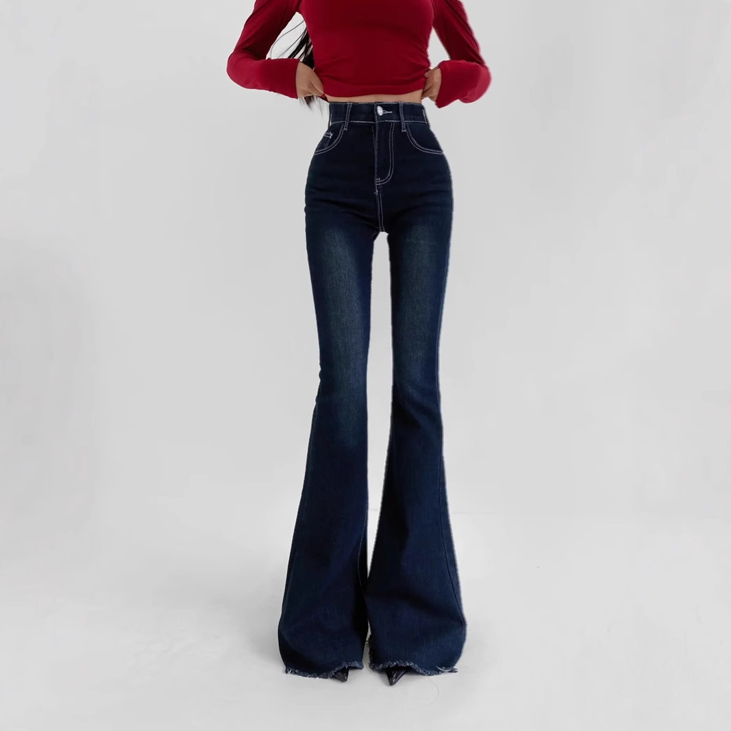 美式辣妹修身提臀微喇叭牛仔裤女秋冬新款甜酷高腰显身材拖地长裤