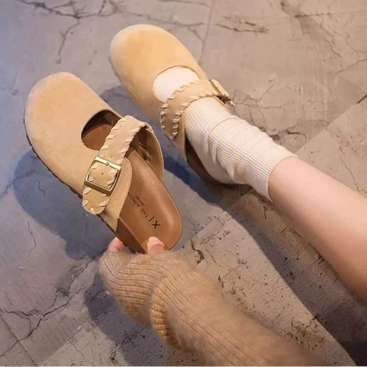 Ретро туфли Birkenstock Baotou для женской верхней одежды, весна 2025, новый стиль, однорядные мюли с пряжкой, женские полусапожки на одной ноге.