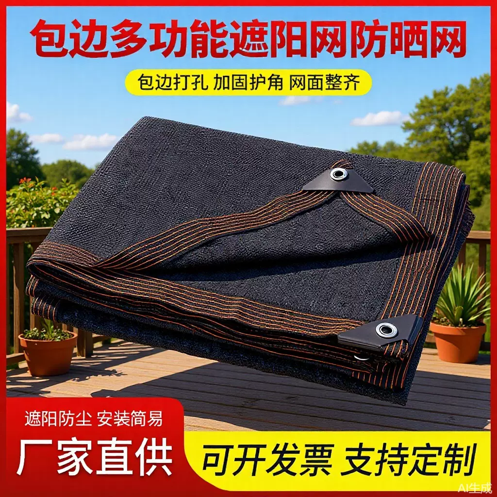 黑色包边打孔遮阳网加厚加密遮阳网庭院花卉遮光防晒网黑色遮阳网