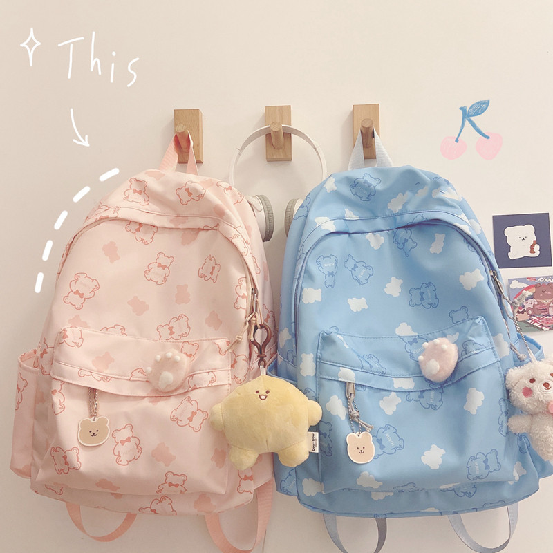 Corea del Sur ins oso dibujos animados impreso mochila Harajuku ulzzang japonés todo partido suave chica mochila