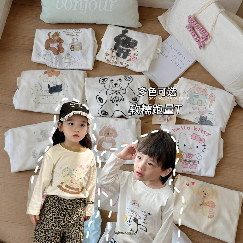 Children's Printed Long-Sleeve T-Shirt, 2025 Spring New Style, Cute Printed Trendy Loose Top for Girls
