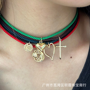 Summer Women's Pendant Necklace 3mm Thick Rope Dopamine Heart Sun God Evil Eye Chain