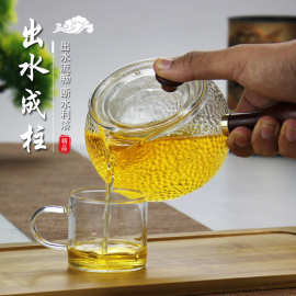 锤纹玻璃侧把壶青柑壶家用泡茶壶木把过滤冲茶器煮茶器小型煮茶壶