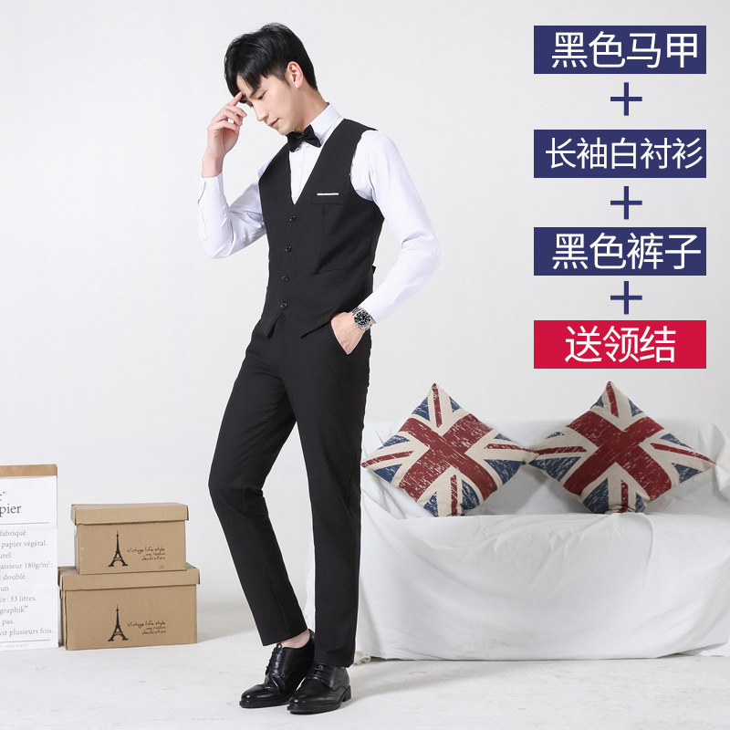 Black vest + pants + white shirt comes with a bow tie / M