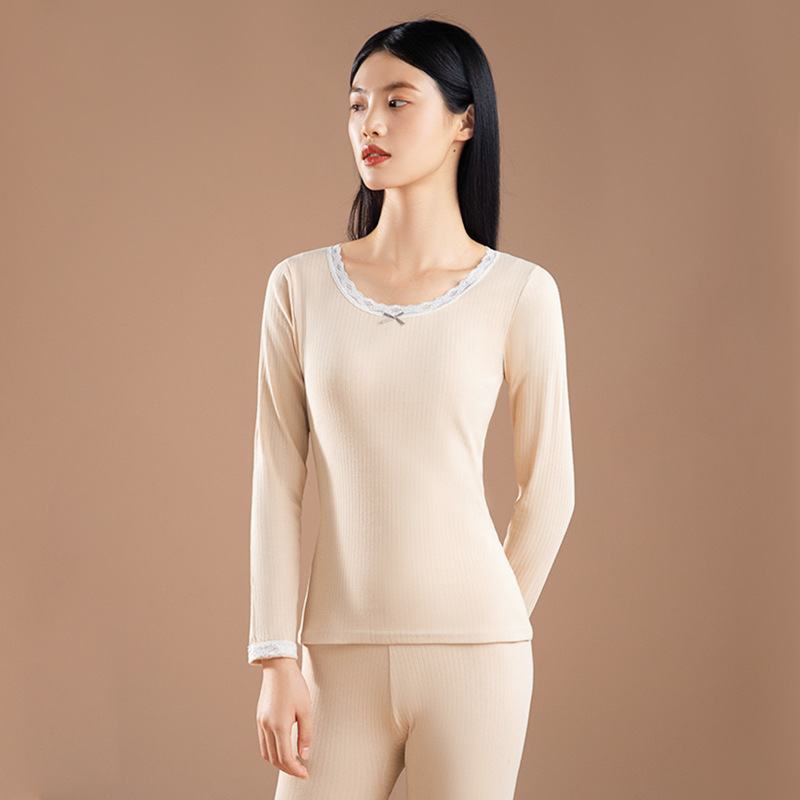 Ropa de otoño para niñas pantalones largos Otoño e Invierno algodón Estudiante delgado de las mujeres borde de encaje Delgado pantalones largos traje de ropa interior térmica de las mujeres