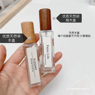 现货复古木盖香水瓶分装小样便携式玻璃喷雾瓶按压透明玻璃小瓶子