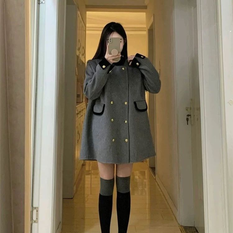 法式小香风毛呢外套女春冬款高级感超好看小个子短款灰色呢子大衣|undefined