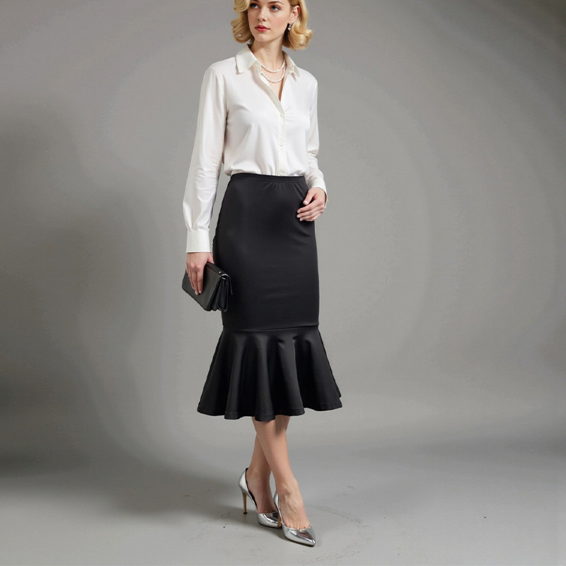 Ruihu Foreign Trade European and American Style Midi Skirt 2025 Autumn New Cross-Border Amazon Mermaid Skirt Stretch Midi Skirt