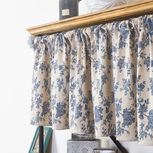 Le Xu Xi Korean blogger blue flower short curtain partition curtain Insta style Velcro half curtain self-adhesive foreign trade coffee curtain