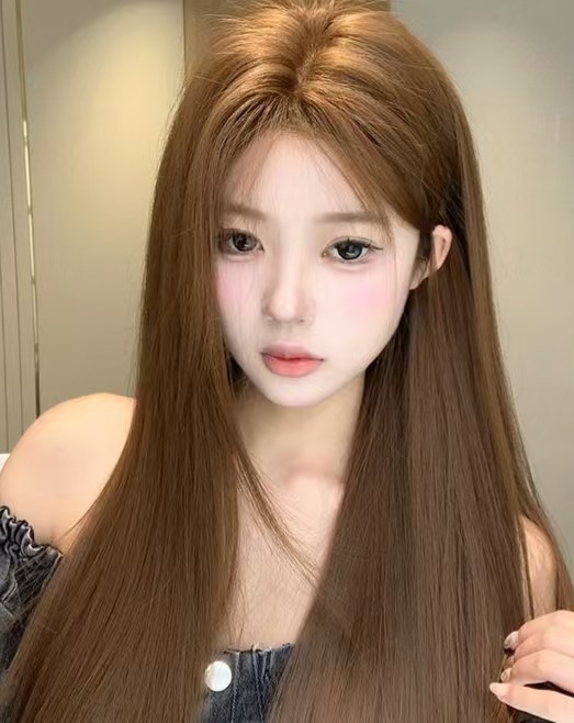 Honey tea linen long straight hair [lace style] + hair net