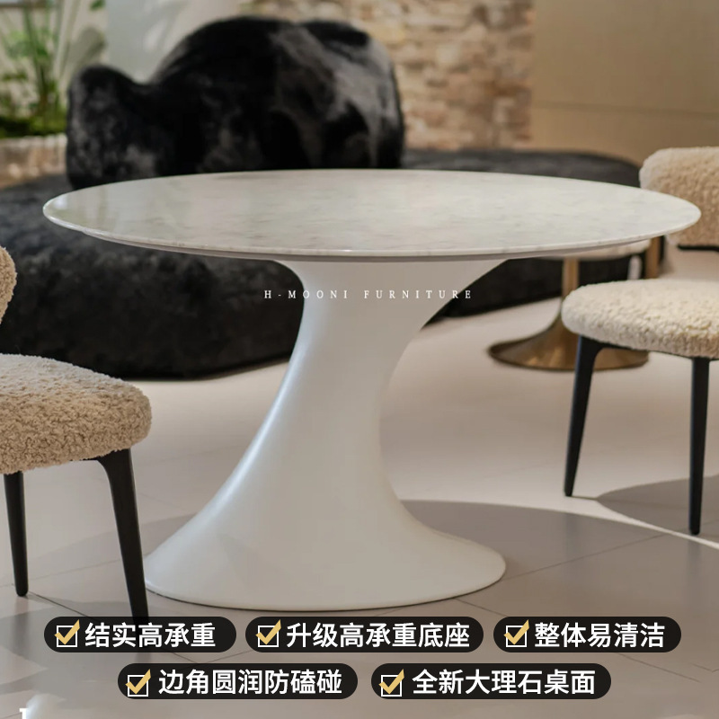 French Modern Minimalist Style Oval Dining Table Retro Light Luxury Living Room Home Villa High-End Marble Dining Table