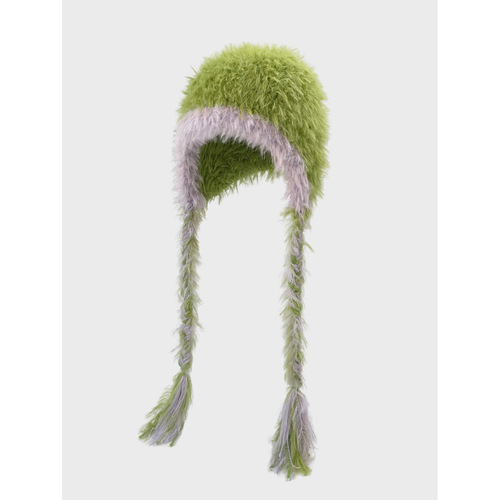 Korean ins plush velvet knitted hat with color-blocked ear protection and long beanie wool hat for autumn and winter to keep warm Lei Feng hat and cold hat trend