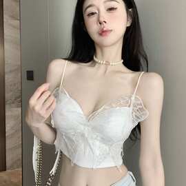 黁白性感法式辣妹蕾丝吊带内衣背心聚拢无钢圈纯欲少女蝴蝶结胸罩