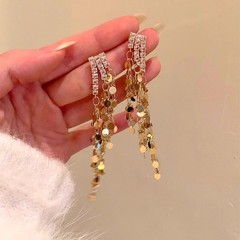 波光粼粼长款流苏亮片耳环轻奢小众重工款时尚大气高级感耳钉耳饰