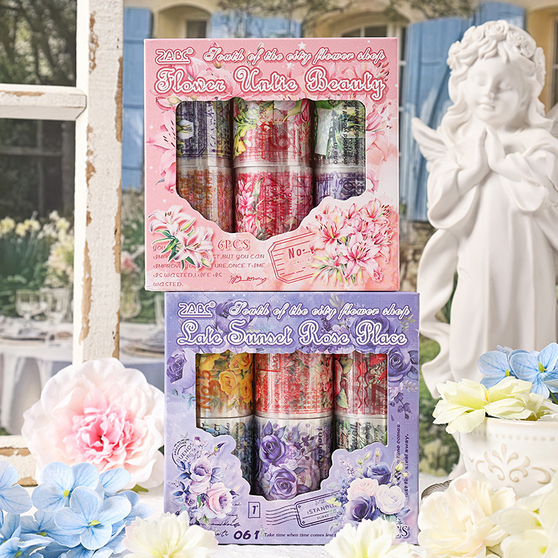 Florista de Chengnan transparente impermeable pet cinta adhesiva cubierta caja diy diario diario pegatinas de flores retro transfronterizas ramo pegatinas
