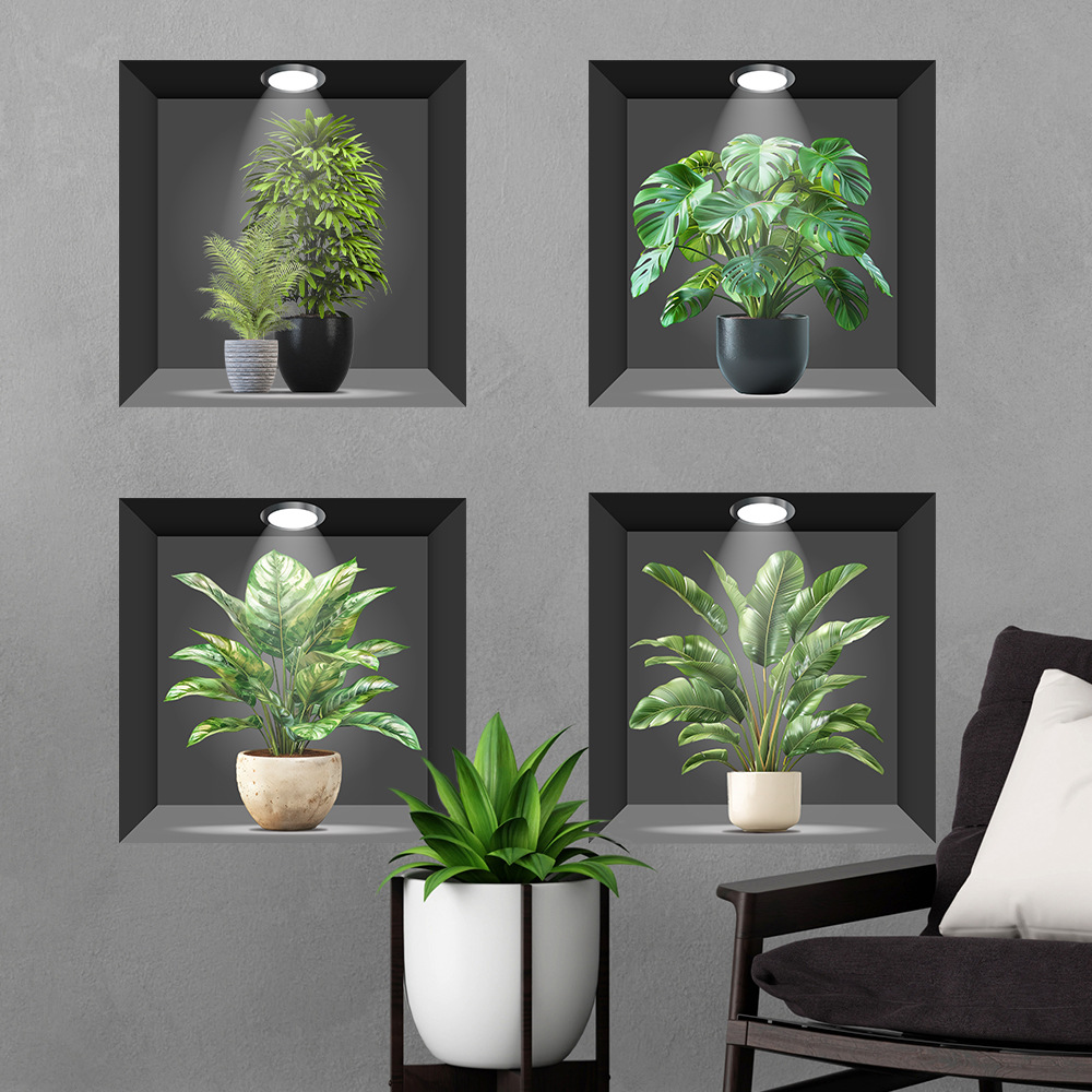 Aike Dd33112 New 3D Artificial Rainforest Plant Potted Wall Stickers Living Room Bedroom Entrance Corridor Wallpaper