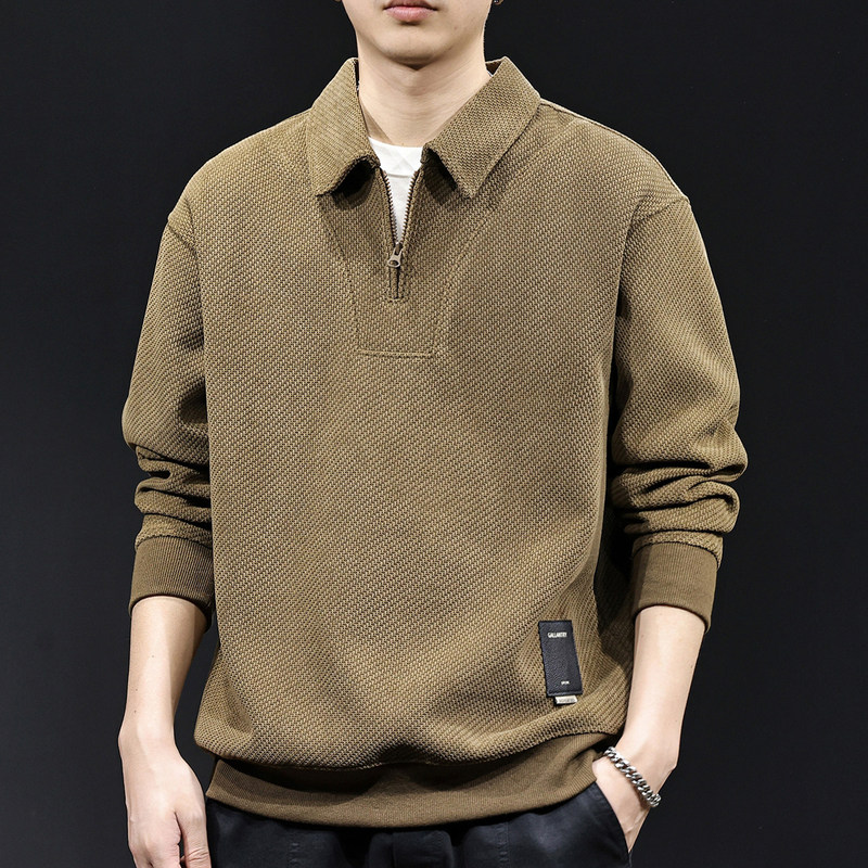 Men's Thick Knit Zipper Collar Sweatshirt 206 Autumn/Winter New Trendy High-End Fleece-Lined Warm Loose Top