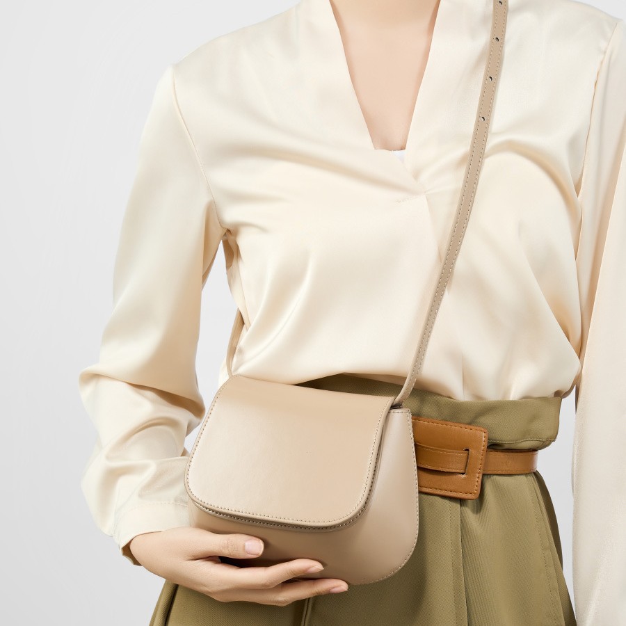 Chestnut Leather Women's Handbag New High-End Texture Niche Trendy Retro Shoulder Crossbody Saddle Bag - Thumbnail 2