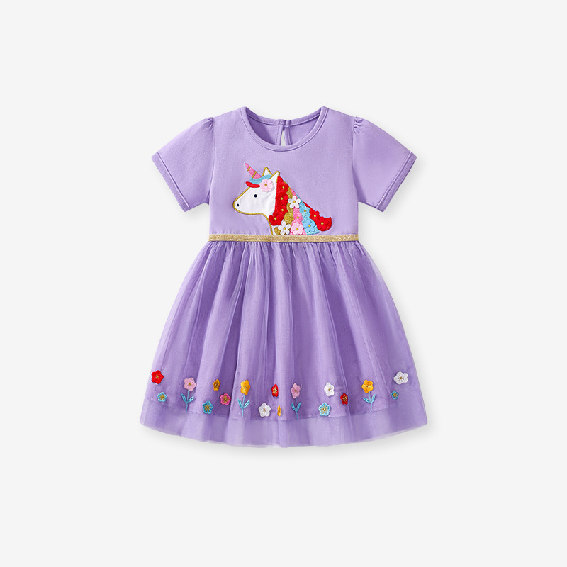 Little maven mallas europeas y estadounidenses vestido de princesa infantil de verano de manga corta lindo vestido infantil de algodón vestido infantil image 7