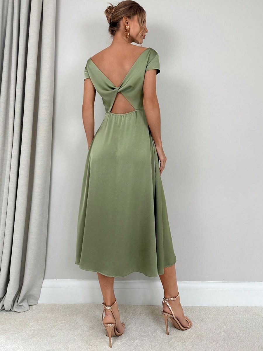 Verano nuevo estilo vestido de seda de imitación vestido de satén dividido falda larga al por mayor ropa de mujer europea y americana de alta gama comercio exterior