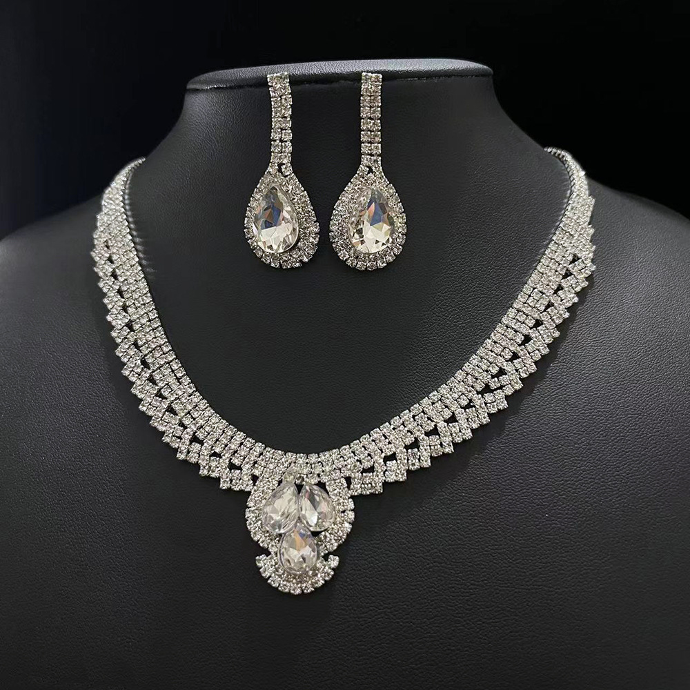 Lujo estilo coreano todo fósforo circón joyería nupcial accesorios de la boda vestido de boda pendientes collar traje accesorios de banquete