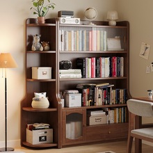 实木书柜储物柜一体家用客厅靠墙展示柜书架落地置物架带玻璃柜门