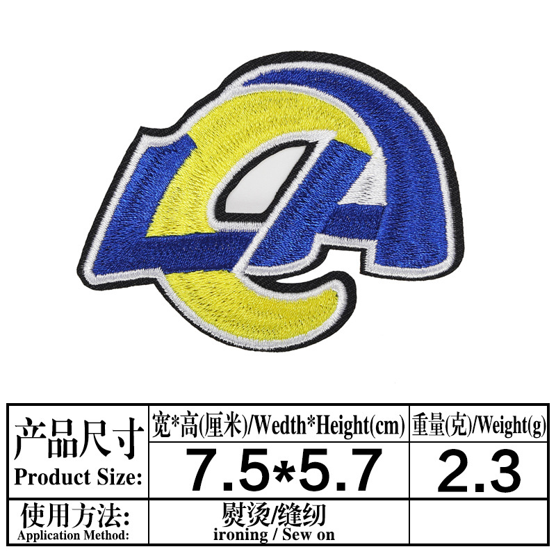 Planchado adhesivo NFL Liga Americana 32 Equipo LOGO Emblema del equipo Insignia de bordado de computadora Etiqueta engomada de tela bordada Parche de parche