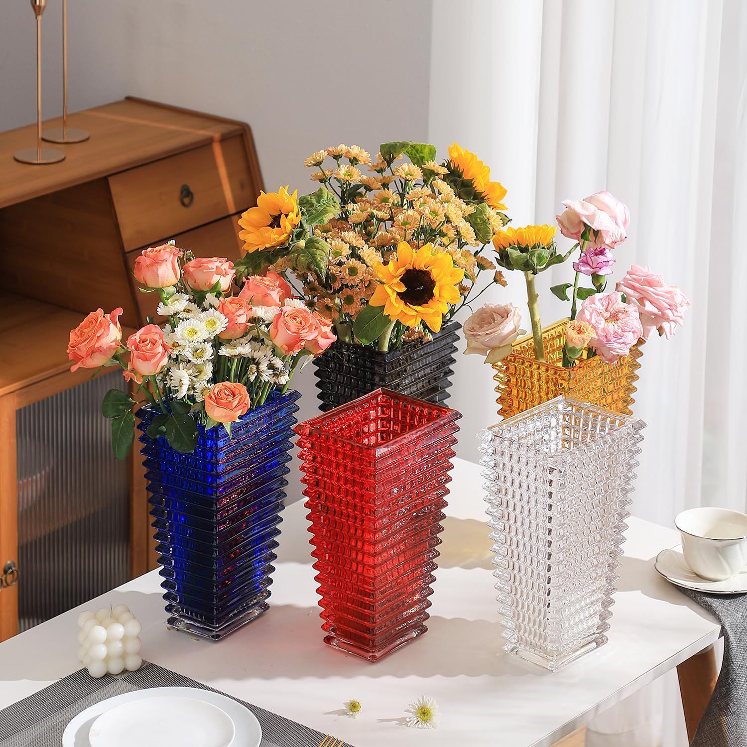 Brillante vasos de vidrio de cristal grueso transparente nórdico hidroponía sala de estar flor seca decoración adornos al por mayor transfronterizos