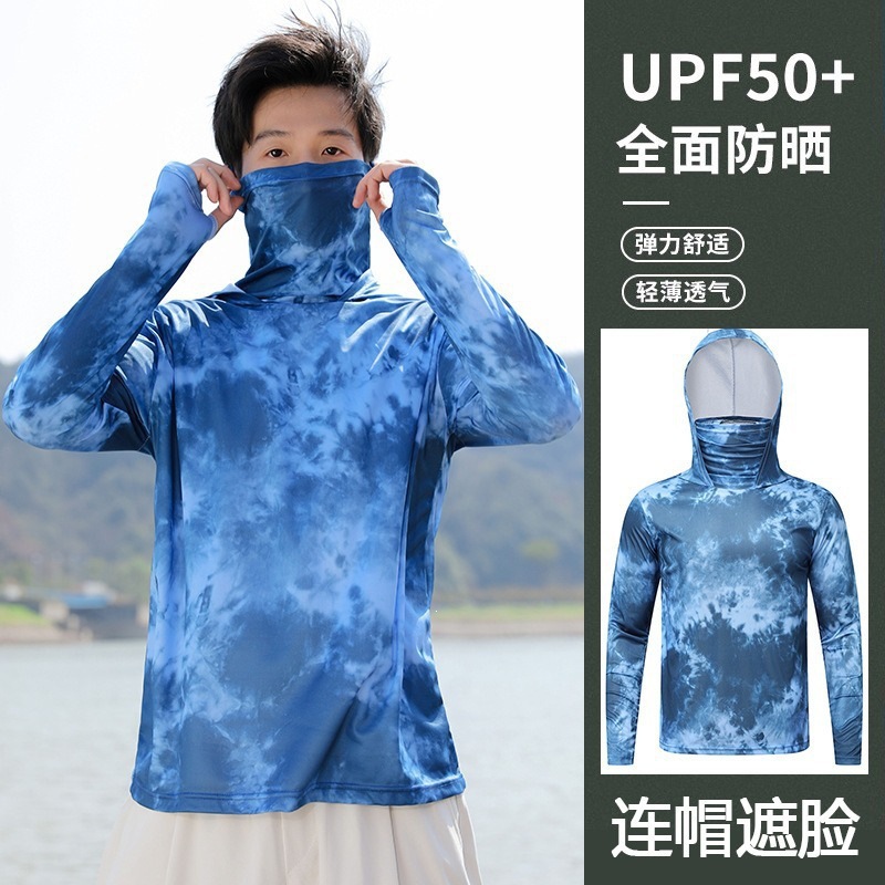 Verano explosivo al aire libre hielo transpirable secado rápido ropa de pesca con máscara solar con capuchón ropa de pesca ropa de protección solar hombre