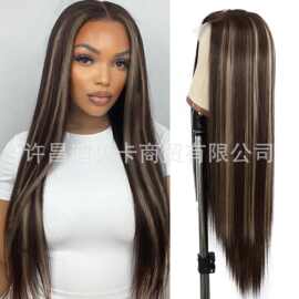 许昌外贸跨境假发 欧美长直发假发女hair wigs前蕾丝化纤假发头套