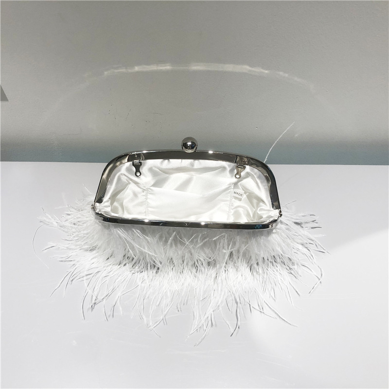 Truthahnfeder Perlenkette Umhängetasche Schultertasche Damen Straußenfell Umhängetasche Kleid pelzige Damentasche_voghion.com