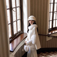 昭和斗蓬富家小女25秋冬新版高级感狐狸毛外套羊毛针织千金感