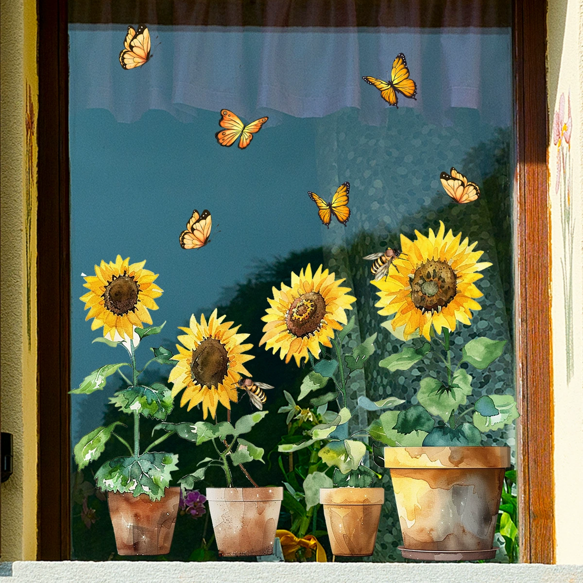 DJ8028-8029 несколько подсолнухов горшечных бабочек наклейки на окно для детской комнаты украшения дома стеклянные наклейки на окна