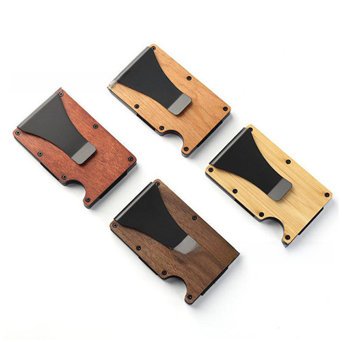 Factory Foreign Trade Wholesale Solid Wood Card Case Aluminum Alloy Credit Card Holder RFID Men's Metal Money Clip Customizable