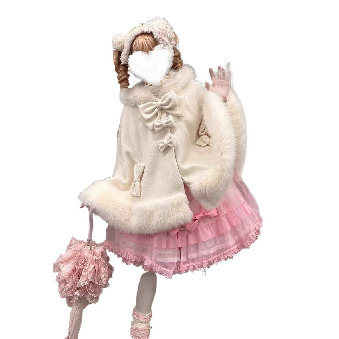 Плащ-накидка в стиле лолита, кашемировый флис, one size (длина 65–69 см) с бантом