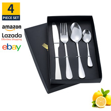跨境亚马逊1010不锈钢刀叉勺四件套礼盒装西餐厅牛排刀叉勺甜品勺