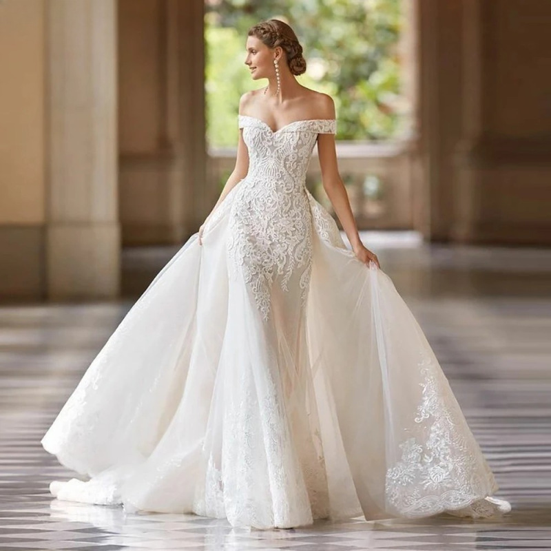 Fashion Off-Shoulder Wedding Dress Lace Slim Fishtail Slimming Long Gown Aliexpress Bridal Gown Fashion Off-Shoulder Wedding Dress Lace Slim Fishtail Slimming Long Gown Aliexpress Bridal Gown