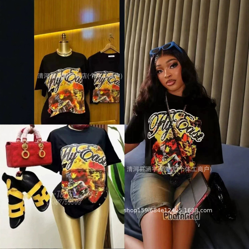 300g European-Style Trendy Personalized Printed Pure Cotton Short-Sleeve T-Shirt, Casual Breathable Women's 2026 Summer Fashion Brand Plus Size 300g European-Style Trendy Personalized Printed Pure Cotton Short-Sleeve T-Shirt, Casual Breathable Women's 2026 Summer Fashion Brand Plus Size