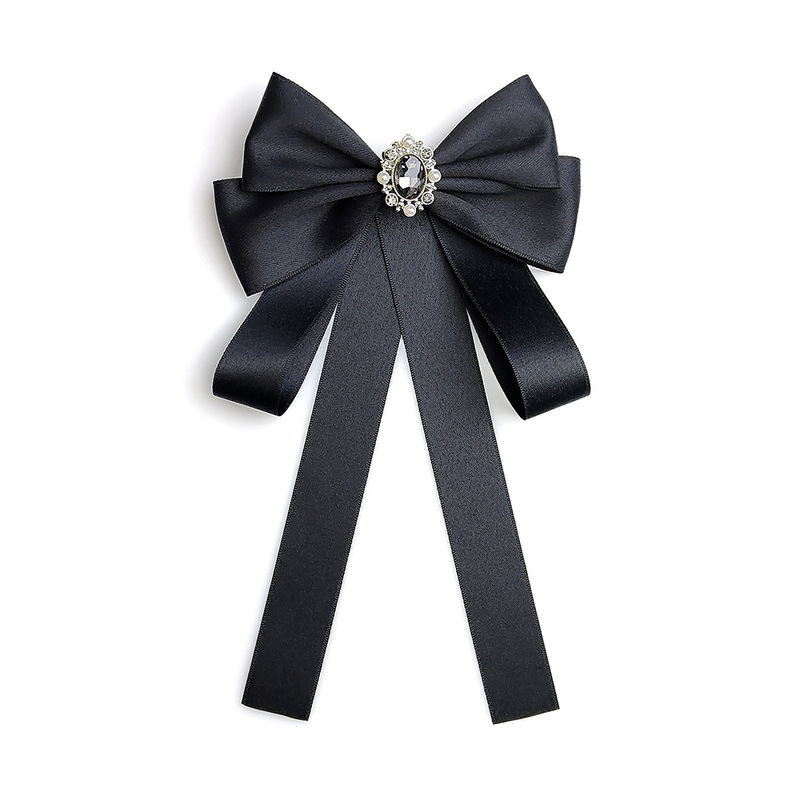 Wholesale Black Lace Bow Tie with Ribbon, Pearl and Rhinestone Brooch, Versatile Shirt Accessory in Chanel Style