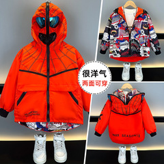 Boy Spider-Man Coat Wear Both Sides Top 2024 Spring Outfit Children Middle and Big Kids Hooded With Glasses Face Covering Windbreaker