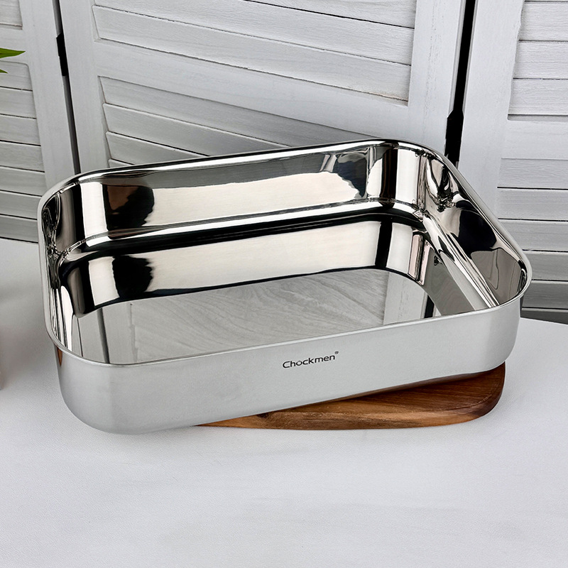 Chockmen Zhuo Deming 18/10 Plato cuadrado de acero inoxidable Plato de pescado a la parrilla Plato para hornear rectangular Bandeja casera para preparar platos